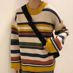 Suéter de punto oversize de los años 90 con rayas en contraste