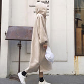 Oversized Beige Black Long Hooded Sweatshirt