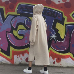 Oversized Beige Black Long Hooded Sweatshirt