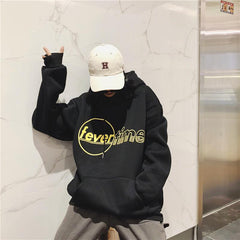 Oversized Fever Time Letters Print Hooded Sweatshirt