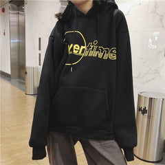 Oversized Fever Time Letters Print Hooded Sweatshirt