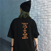 Oversized Hieroglyphs Print Black White Lilac T-Shirt