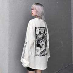 Oversized Horror Comic Back Printed White Sweatshirt