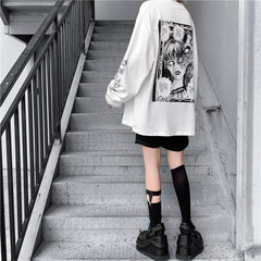Oversized Horror Comic Back Printed White Sweatshirt