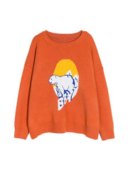Suéter de punto negro y naranja de oso polar kawaii de gran tamaño