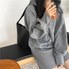 Übergroßer Langarm-Herbst-Hoodie mit Schnürsenkel und Schleife