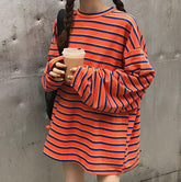 Oversized Orange Blue Long Sleeve Striped T-Shirt