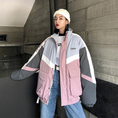 Oversized Pink Gray Color Block Outwear Jacket