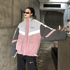 Oversized Pink Gray Color Block Outwear Jacket