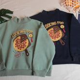 Oversized Pizza Print Navy Blue Green Kawaii Sweatshirt