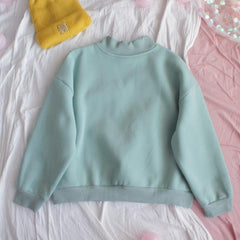 Oversized Pizza Print Navy Blue Green Kawaii Sweatshirt