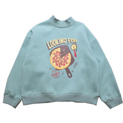 Oversized Pizza Print Navy Blue Green Kawaii Sweatshirt
