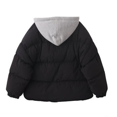 Oversized Puff Padded Gray Cotton Hood Zipper Outwear Coat