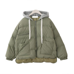 Oversized Puff Padded Gray Cotton Hood Zipper Outwear Coat