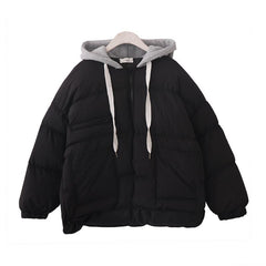Oversized Puff Padded Gray Cotton Hood Zipper Outwear Coat