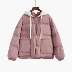 Oversized Puff Padded Gray Cotton Hood Zipper Outwear Coat