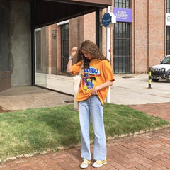 Oversized Retro Print American Style Colorful T-Shirt