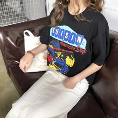 Oversized Retro Print American Style Colorful T-Shirt