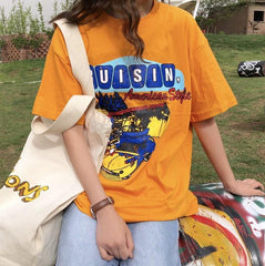Oversized Retro Print American Style Colorful T-Shirt