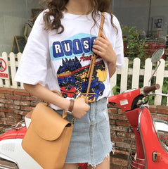 Oversized Retro Print American Style Colorful T-Shirt