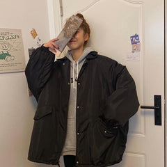 Oversized Solid Colors Black Aesthetic Quilted Jacket