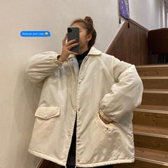 Oversized Solid Colors Black Aesthetic Quilted Jacket