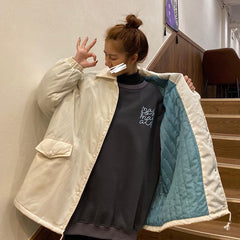 Oversized Solid Colors Black Aesthetic Quilted Jacket