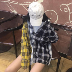 Oversized Three Patched Colors Plaid Loose Shirt