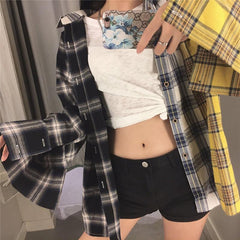 Oversized Three Patched Colors Plaid Loose Shirt