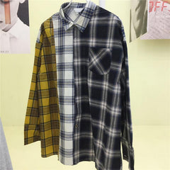 Oversized Three Patched Colors Plaid Loose Shirt