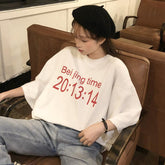 Oversized Time Print White Gray Round Neck T-Shirt