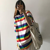 Oversized Tomboy Stripes Rainbow Long T-Shirt
