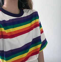 Camiseta larga arcoíris de rayas Tomboy de gran tamaño