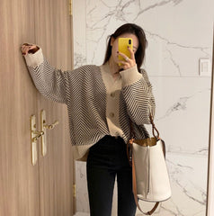 Cárdigan de punto con estampado geométrico y cuello en V de gran tamaño