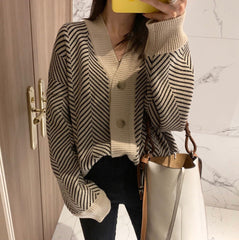 Cárdigan de punto con estampado geométrico y cuello en V de gran tamaño