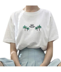 Camiseta holgada de manga corta con estampado de palmeras