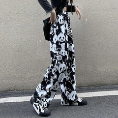 Pantalones rectos de moda japonesa con estampado de panda