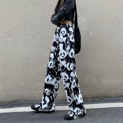 Pantalones rectos de moda japonesa con estampado de panda