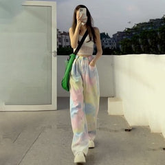 Pastel Aesthetic Tie Dye Soft Girl Wide Loose Pants