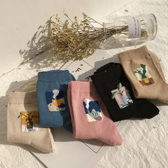 Calcetines tobilleros de algodón con imágenes artísticas en colores pastel