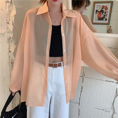 Pastel Colors Oversized Chiffon Thin Blouse