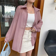 Pastel Colors Oversized Chiffon Thin Blouse
