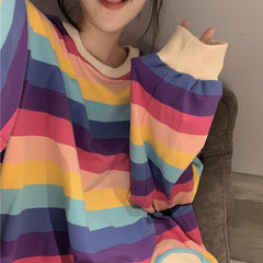 Pastel Stripes Loose Tumblr Aesthetic Sweatshirt
