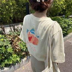 Camiseta extragrande de moda japonesa con estampado de melocotón