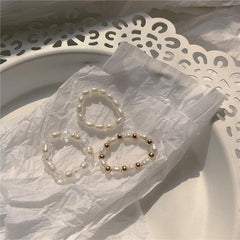 Anillo ajustable estético con cuentas de perlas