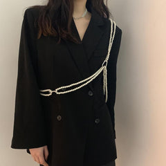 Cinturón con correas estéticas vintage con cadena de perlas