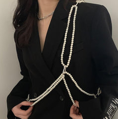 Cinturón con correas estéticas vintage con cadena de perlas