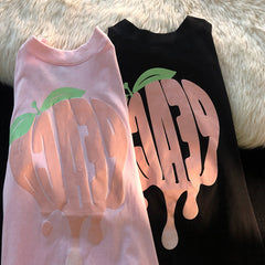 Pink Black Kawaii Peach Letter Print Loose T-shirt