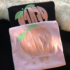 Pink Black Kawaii Peach Letter Print Loose T-shirt