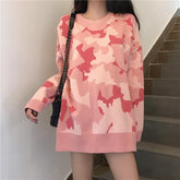 Pink Camouflage Pattern Oversized Long Sleeve Sweatshirt
